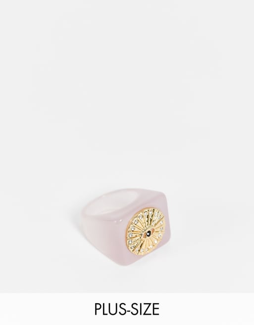 DesignB Curve - Anello spesso con decorazione con occhio in resina color pietra lunare