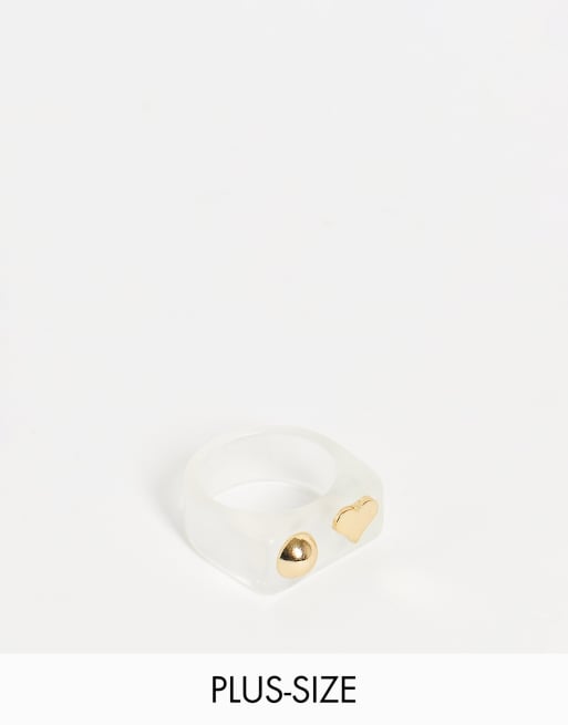DesignB Curve - Bague en résine avec cœur et boule dorés - Blanc