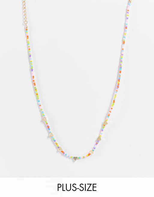 DesignB Curve ditsy beaded necklace with heart charms