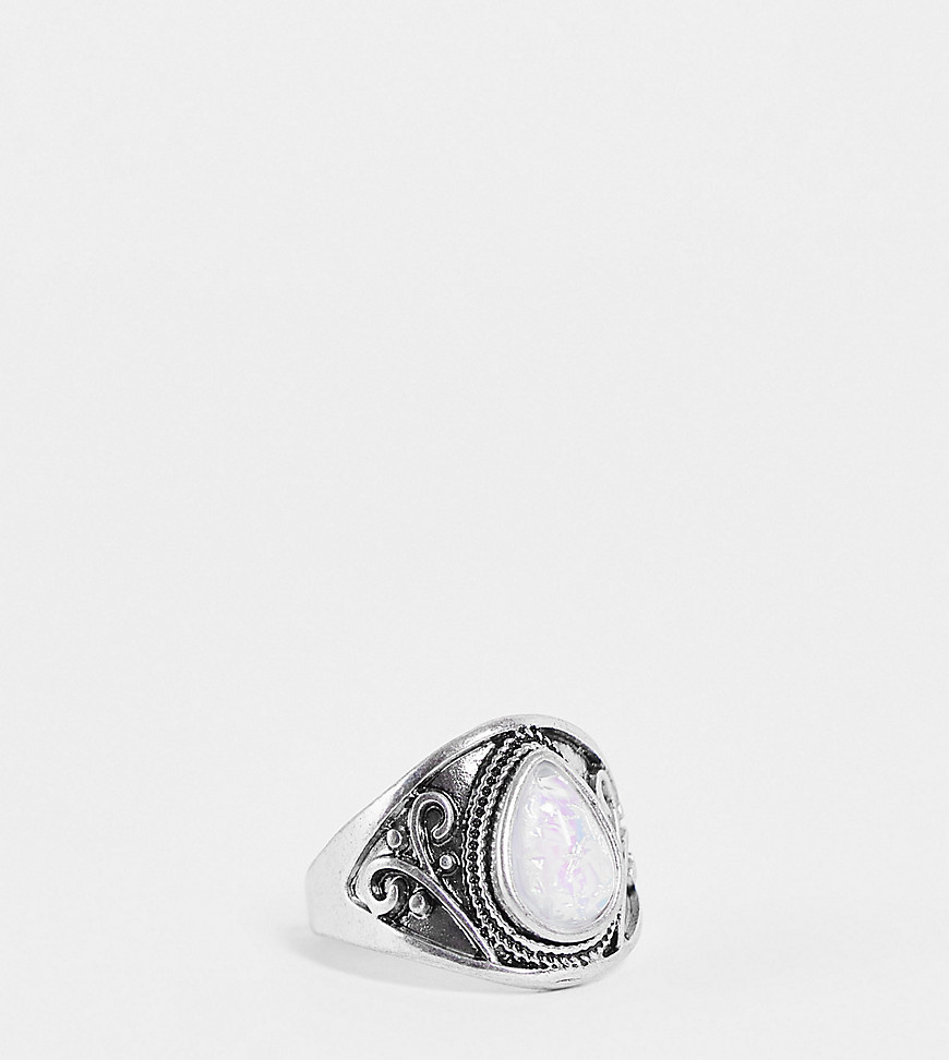 DesignB Curve London opal boho ring in silver tone