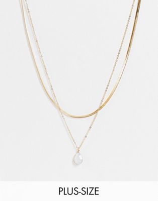 DesignB Curve multirow necklace with semi precious stone in gold tone