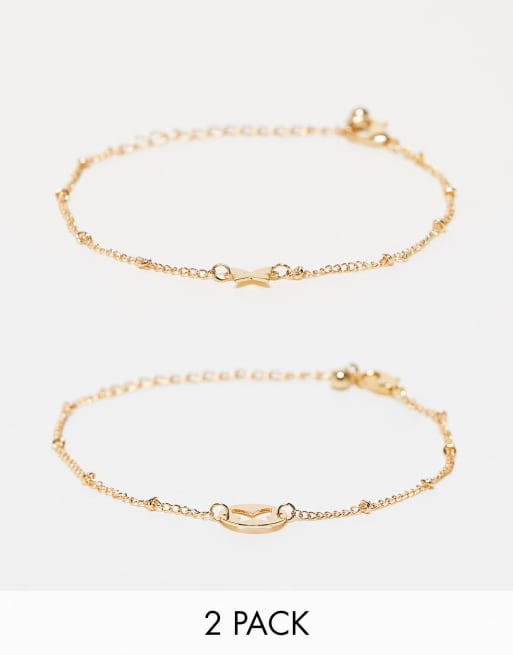 DesignB Curve pack of 2 friendship butterfly shape detail bracelets in gold