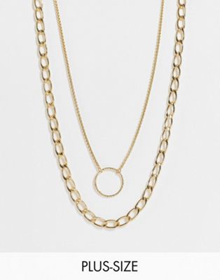 DesignB London Curve pack of 2 necklaces with open circle in gold tone