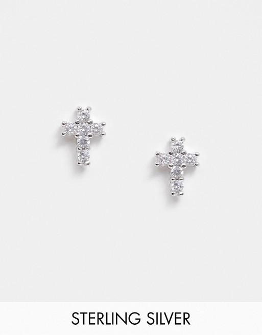 DesignB CZ cross stud earrings in sterling silver