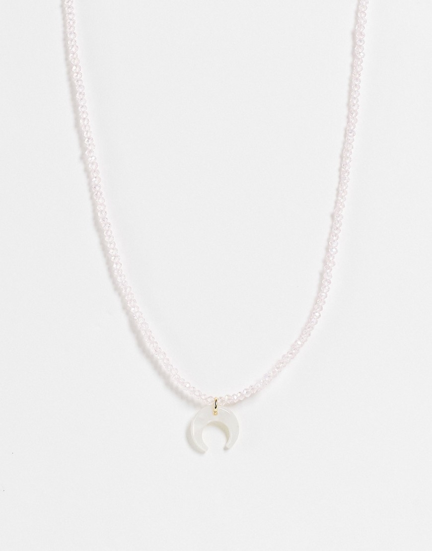 DesignB ditsy beaded necklace with crescent moon charm-White