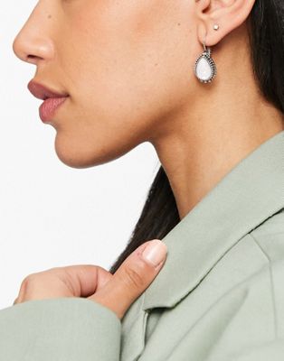 DesignB earrings with opal teardrop stone in silver tone