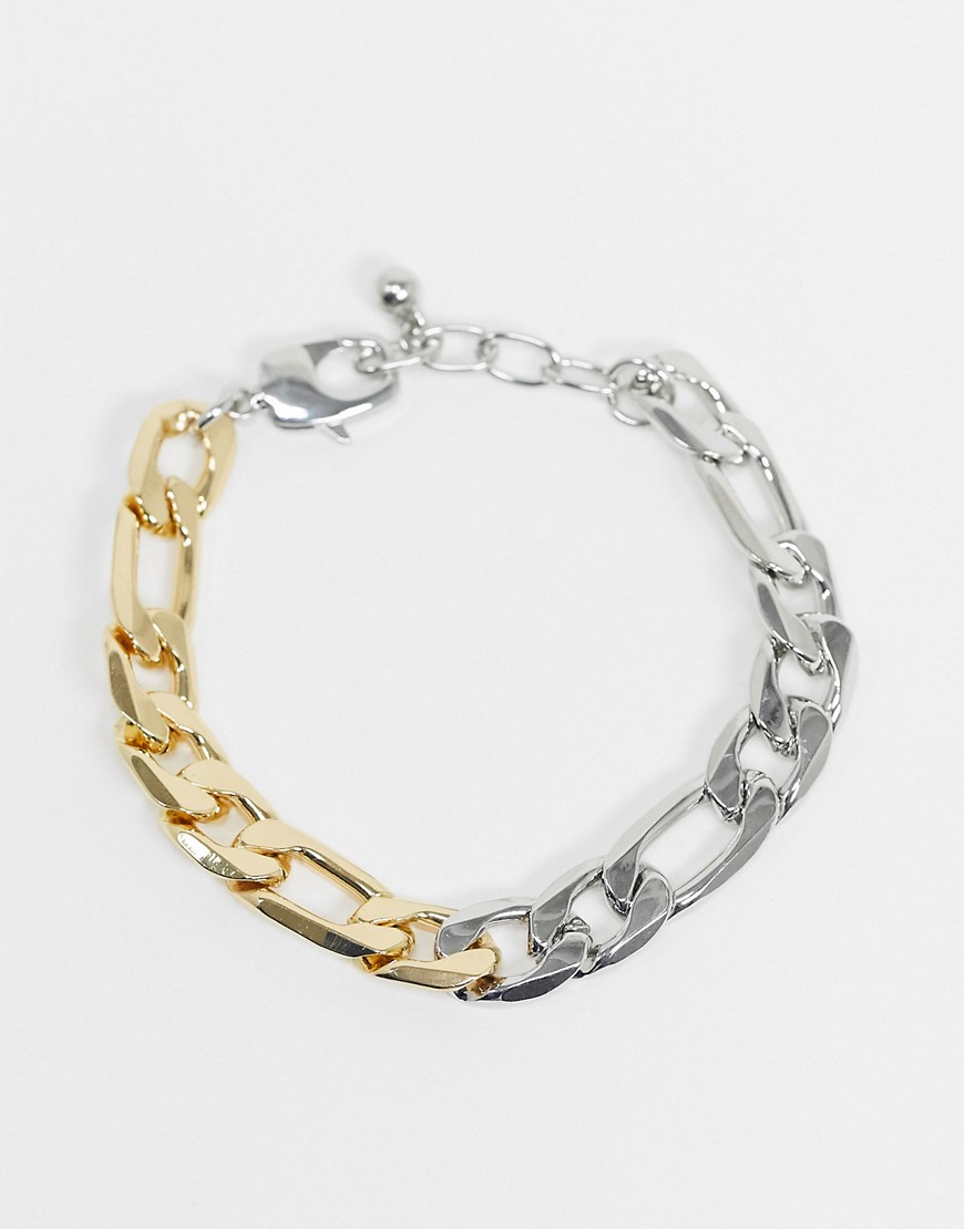 DesignB – Guld- och silverfärgat kedjearmband i figaromodell-Flerfärgad