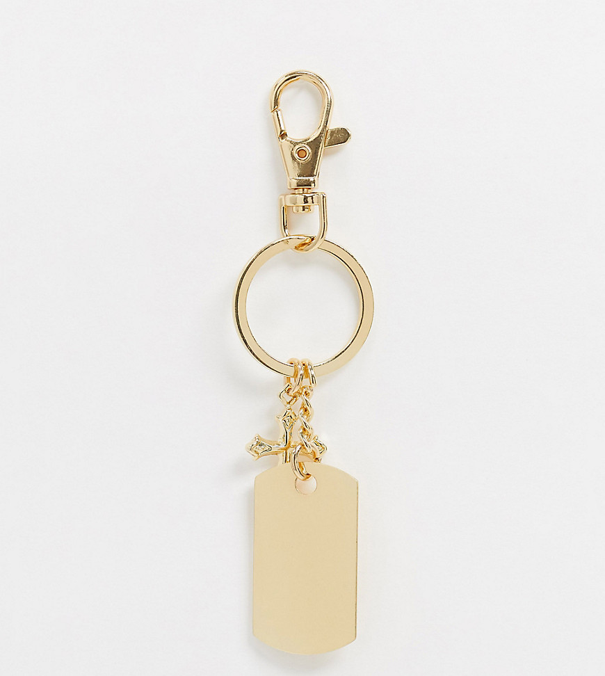 DesignB – Guldfärgad nyckelring med ID-bricka och kors – Endast hos ASOS