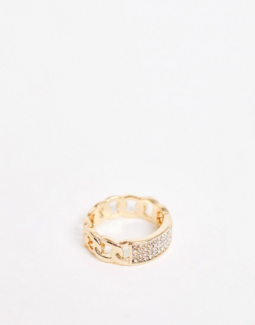 DesignB – Guldfärgad ring med kedjedesign och kristaller-Silver