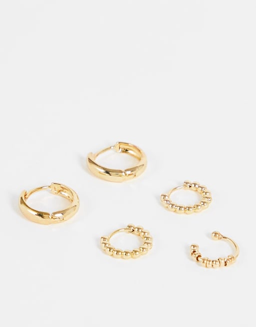 DesignB – Guldfärgade creoler och öronsmycke, 3-pack