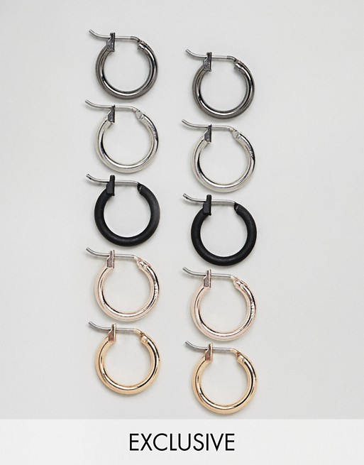 DesignB hoop earrings in 5 pack exclusive to asos