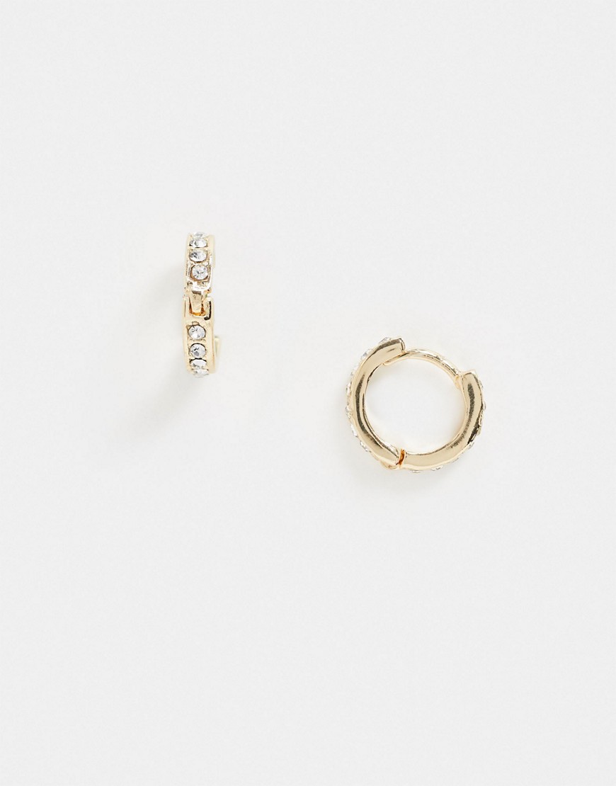 DesignB hoop earrings in gold with diamante studs