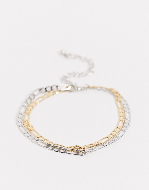 DesignB layered figaro chain bracelet in gold and silver