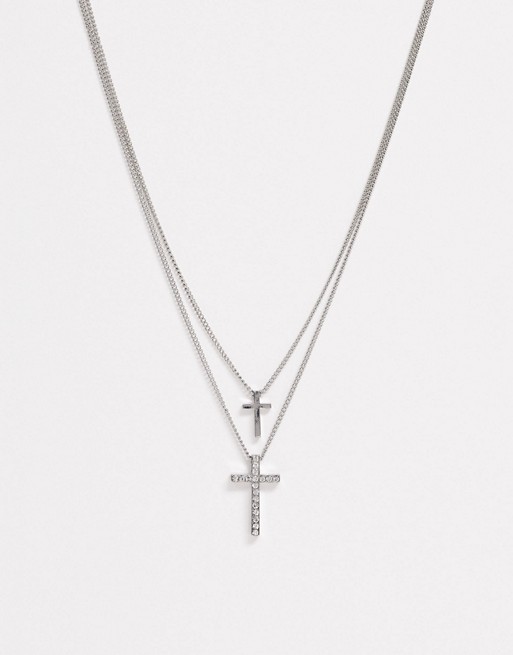 Designb layered neck chain with cross pendant in silver