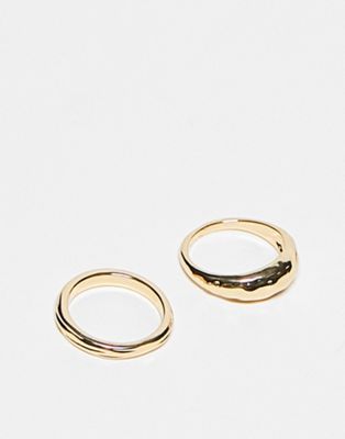 DesignB London 2 pack of band rings in gold - ASOS Price Checker