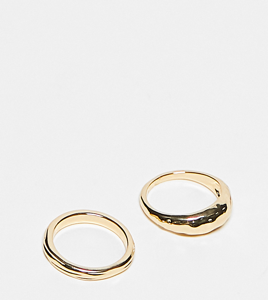 DesignB London 2 pack of band rings in gold
