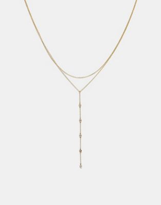 DesignB London 2 pack of short and lariat necklace with crystal charms in gold - ASOS Price Checker