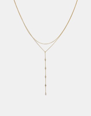 DesignB London 2 pack of short and lariat necklace with crystal charms in gold - ASOS Price Checker