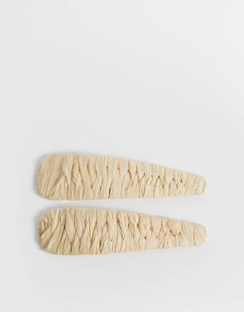 DesignB London 2-pack raffia snap hair clips in natural - view 1