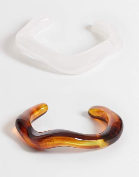 DesignB London 2-pack resin bangle bracelets in neutral - view 1