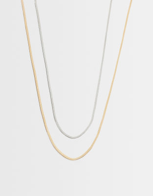 Designb London 2 Pack Snake Chain Necklaces In Gold