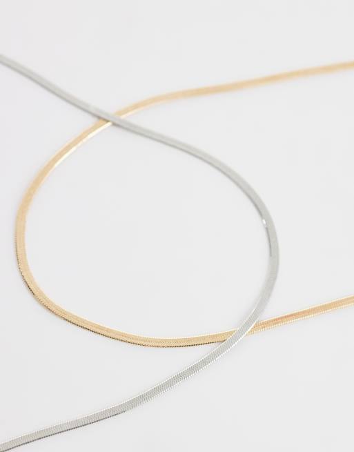 DesignB London 2 pack snake chain necklaces in mixed metal, 4 of 4