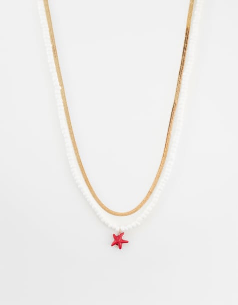 DesignB London 2 pack starfish bead and gold necklaces - view 1