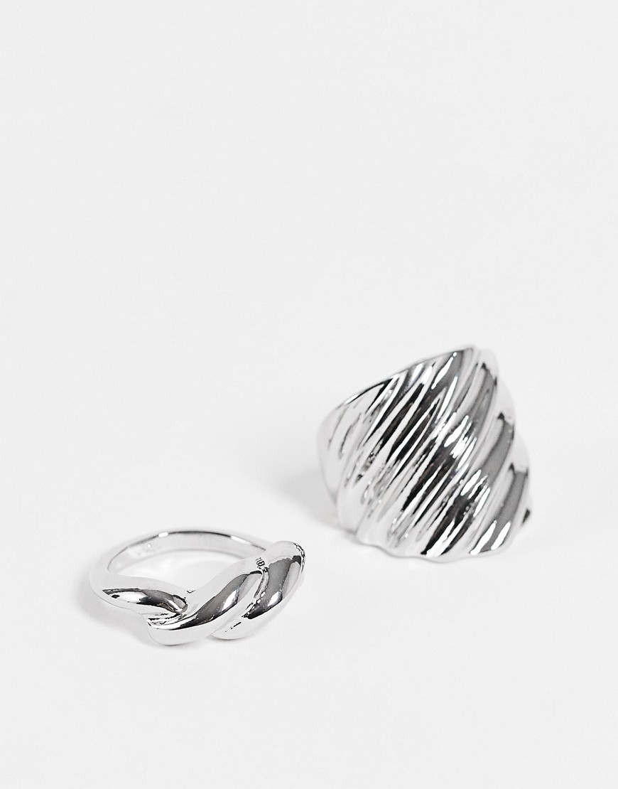 DesignB London 2-pack twist rings in silver