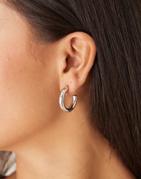 DesignB London 25mm chunky hoop earrings in silver - view 1