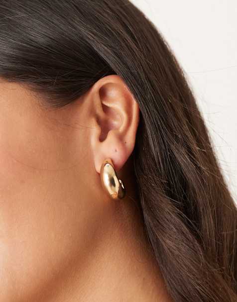 DesignB London 25mm teardrop hoop earrings in gold - view 1