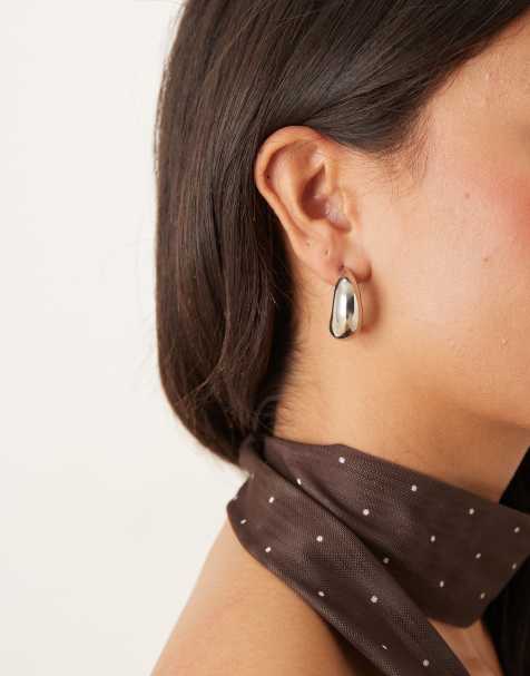 DesignB London 25mm teardrop hoop earrings in silver - view 1