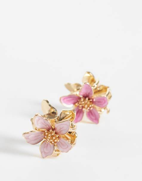 DesignB London – 2er-Pack Blumen-Haarklammern in Rosa - view 1