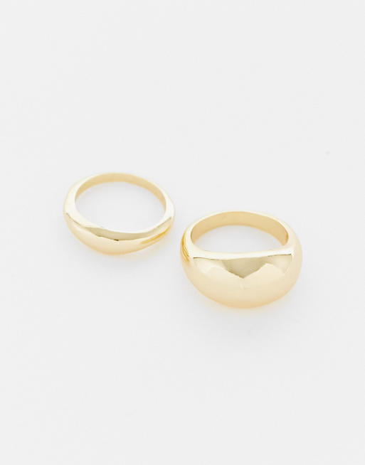 DesignB London – 2er-Pack goldfarbene Ringe mit Wölbung
