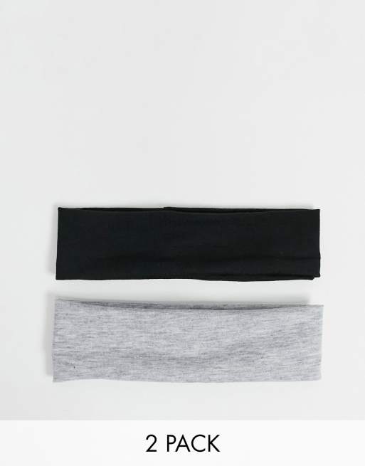 DesignB London – 2er-Pack Haarbänder aus Jersey in Schwarz und Grau