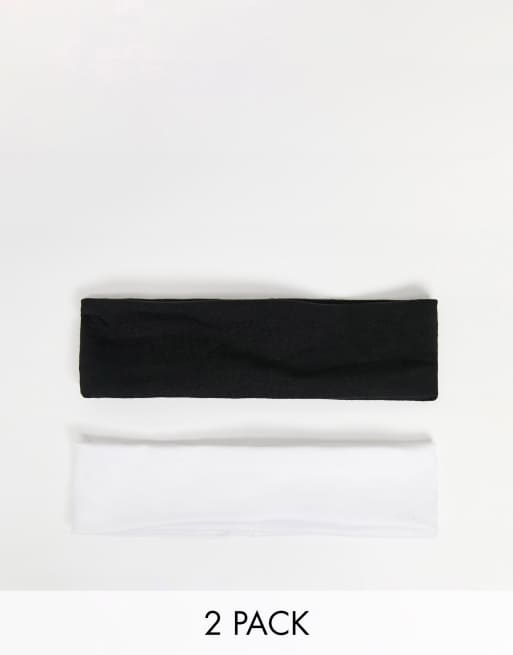 DesignB London – 2er-Pack Haarbänder aus Jersey in Schwarz und Weiß