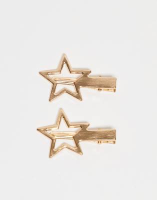 DesignB London - 2er-Pack Haarspangen mit Stern-Design in Goldoptik-Goldfarben