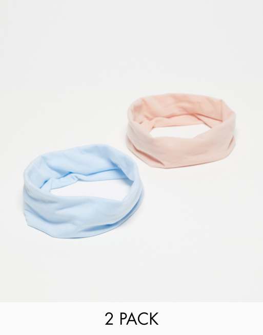 DesignB London – 2er-Pack Jersey-Stirnbänder in Blau und Rosa 