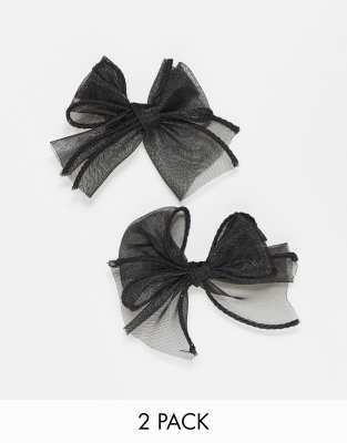 DesignB London – 2er-Pack Mini-Haarschleifen aus Organza in Schwarz 