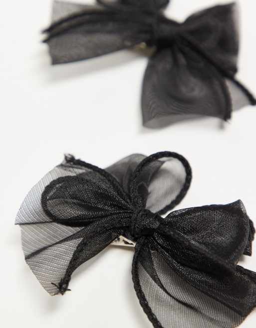 DesignB London – 2er-Pack Mini-Haarschleifen aus Organza in Schwarz , 2 von 4