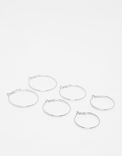 Designb London 3 Pack Hoop Earrings In Silver Asos 3188