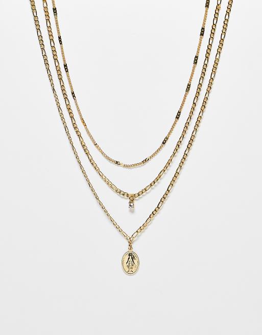 DesignB London 3 pack of chain necklaces with coin pendant in gold