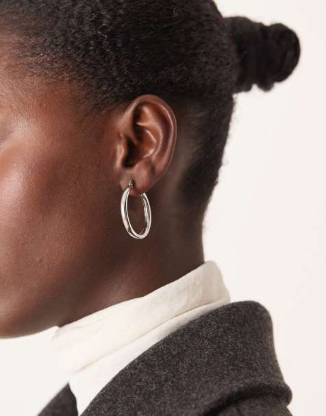 DesignB London 33mm hoop earrings in silver - view 1