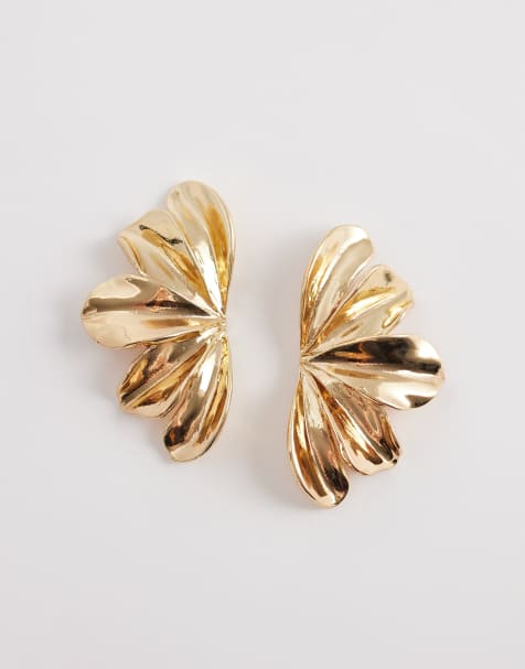 DesignB London 3D flower stud earrings in gold - view 1