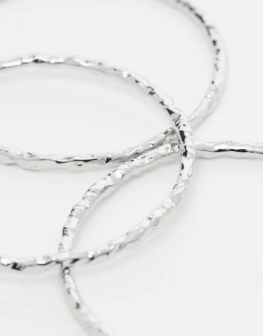 DesignB London – 3er-Pack Armreifen in Silber in geschmolzener Optik, 3 von 3