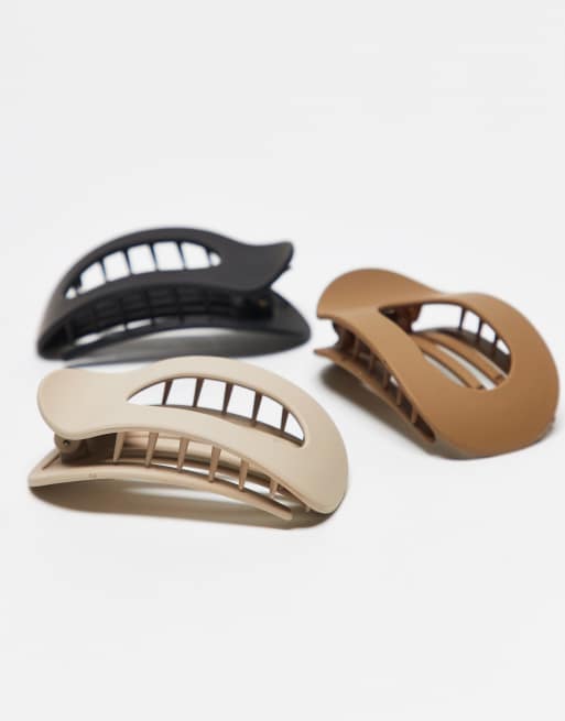 DesignB London – 3er-Pack flache Barette-Haarspangen in neutralen Tönen, 2 von 3