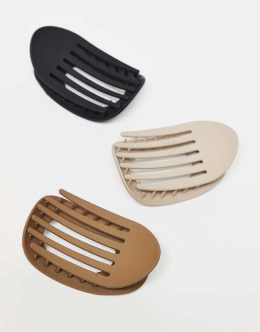 DesignB London – 3er-Pack flache Barette-Haarspangen in neutralen Tönen, 3 von 3