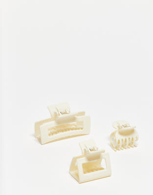 DesignB London - 3er-Pack Haarklammern in Creme-Weiß