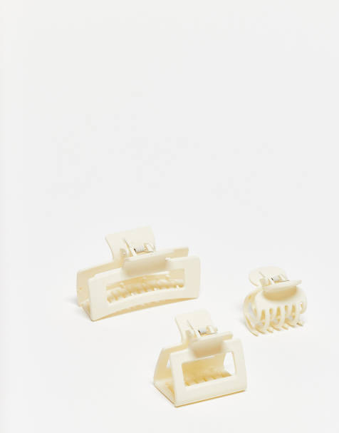 DesignB London – 3er-Pack Haarklammern in Creme - view 1