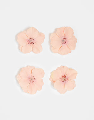 DesignB London - 4er-Pack Blumen-Haarspangen in Koralle-Rosa