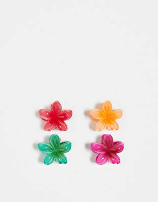 DesignB London - 4er-Pack Haarclips in mehreren Farbtönen mit Hawaii-Blumendesign-Bunt